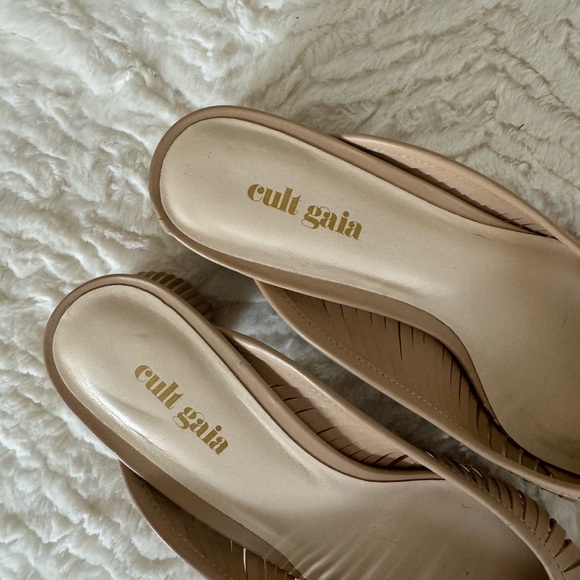 Revolve Cult Gaia Alia Ball Heel Mules Taupe Leather Pointed Toe Slip-On - Picture 3 of 6